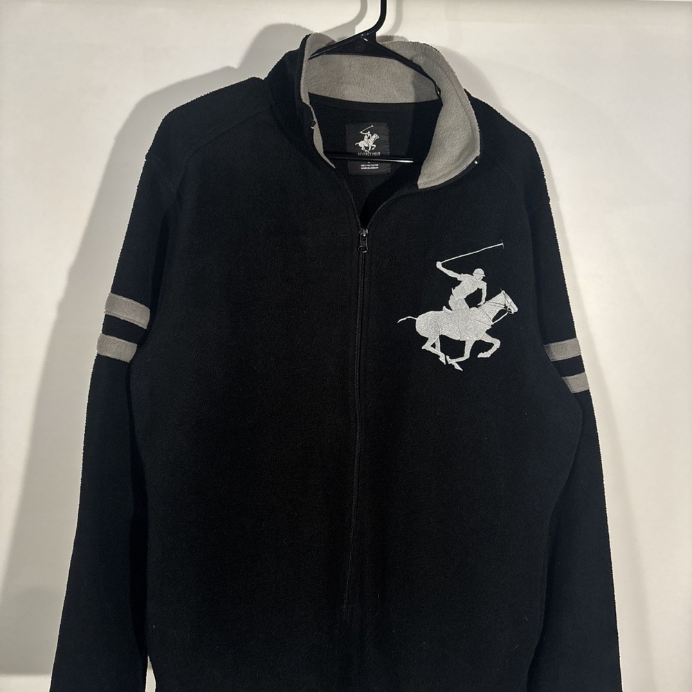 Beverly Hills Polo Club Black Full-Zip Fleece Jacket Men's M BIG PONY Preppy